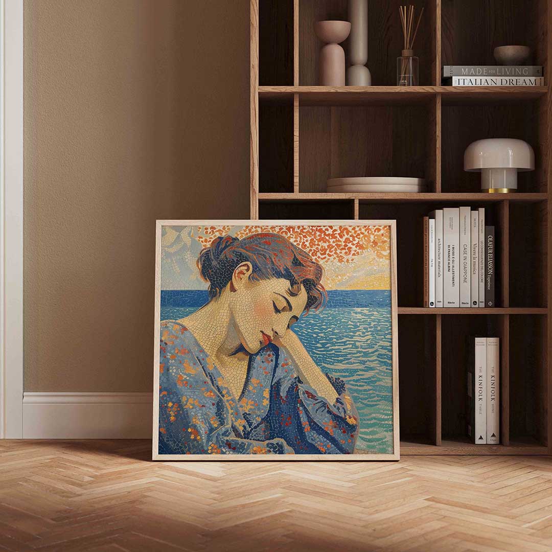 Vrouw bij zee – portret poster in vierkant formaat