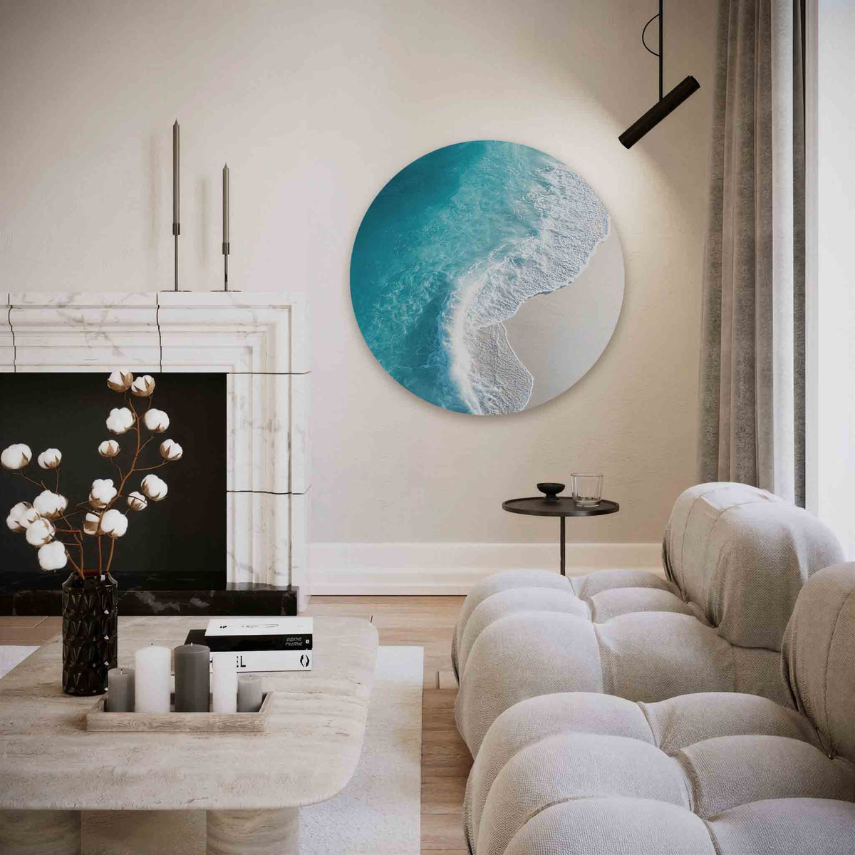 Zee en strand – vrouwelijk portret muurcirkel als wanddecoratie