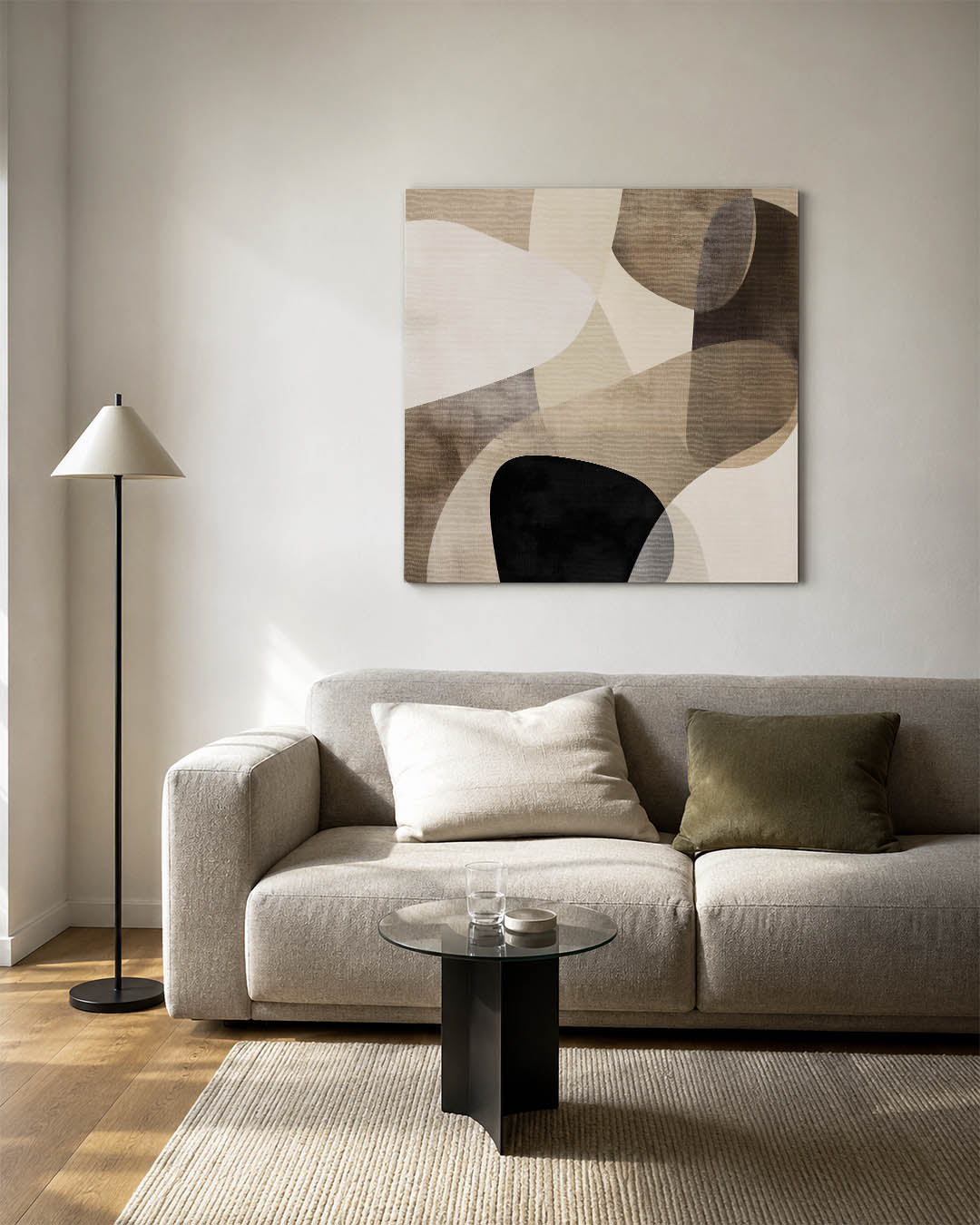 Organische vormen compositie kunstwerk – vierkante wanddecoratie – dit werk toont vloeiende, overlappende vormen in zachte