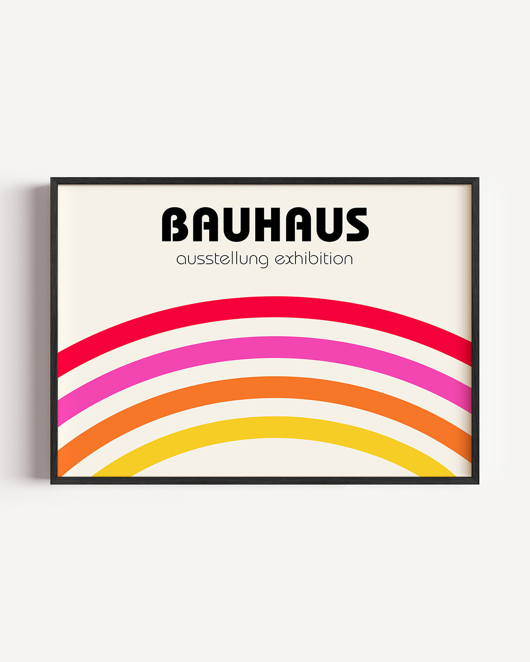Kleurrijke booglijnen – liggende Bauhaus poster als wanddecoratie