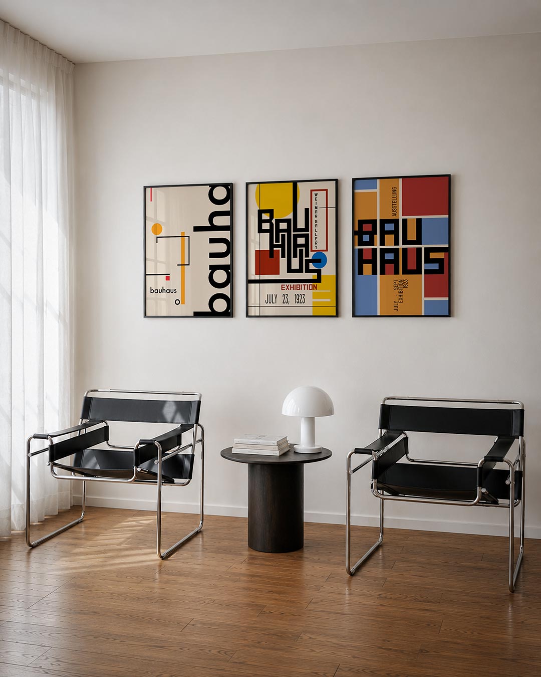 Vorm en lijnenspel driedelige posterset – deze posterset in drie delen toont een speelse combinatie van oranje cirkels