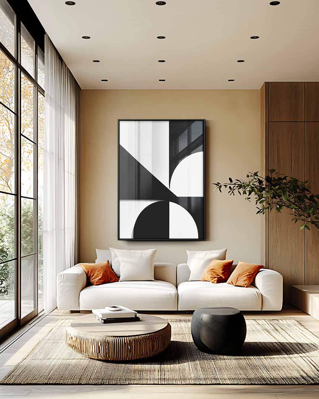 Abstract Geometrisch Contrast – staande wandkunst voor woonkamer of interieur