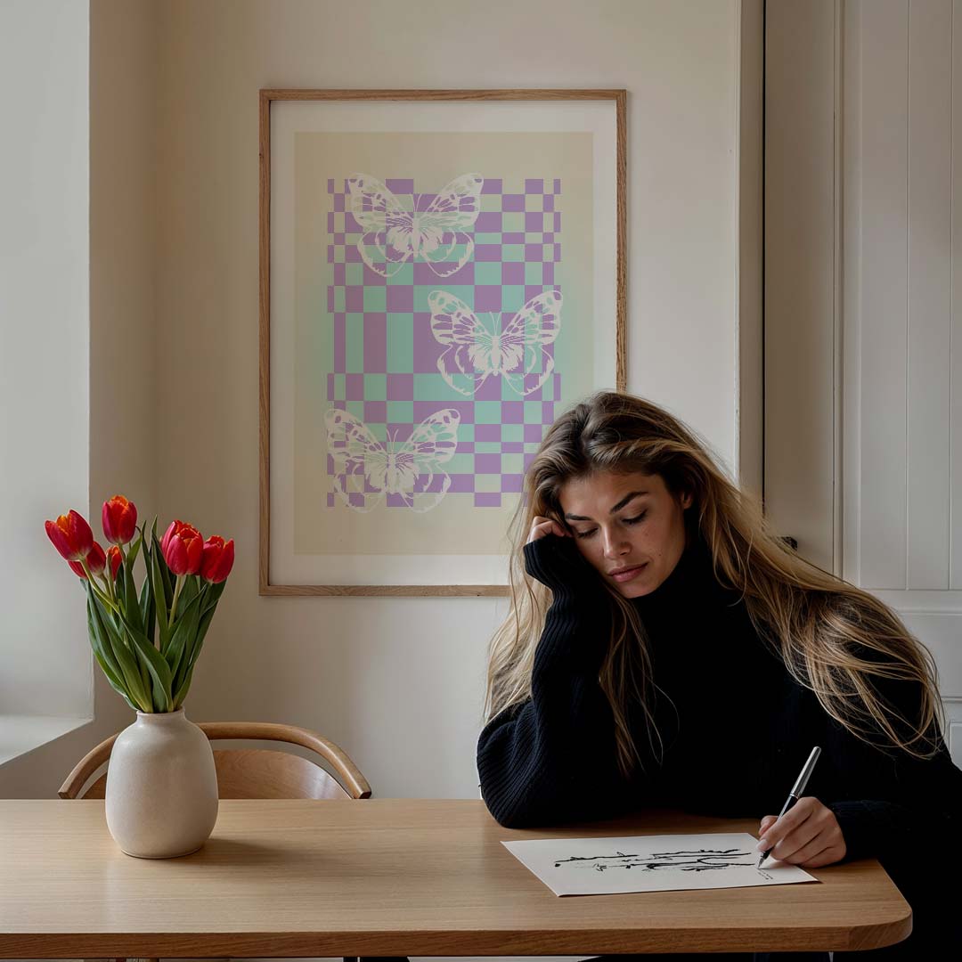 Vlinder Checkers – staande muurposter voor een modern interieur