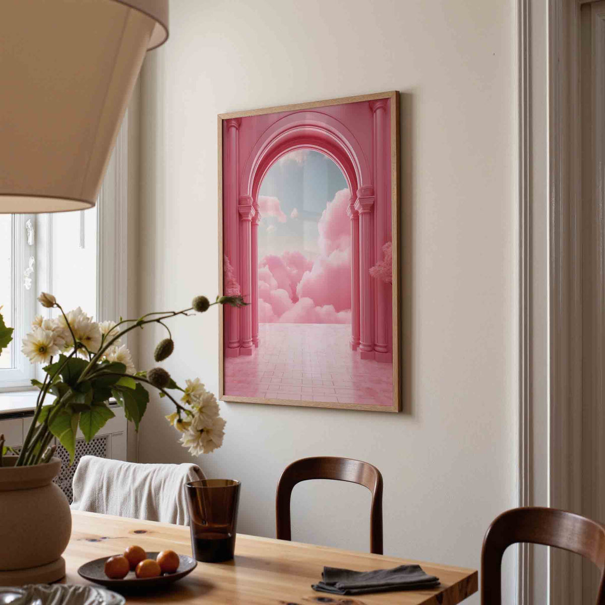 Roze wolken en bogen – kunst en design poster in portret formaat
