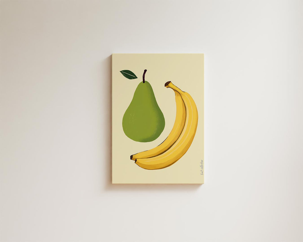 Speelse Perens en Bananen Illustratie – modern portret kunstwerk van WallArtistic
