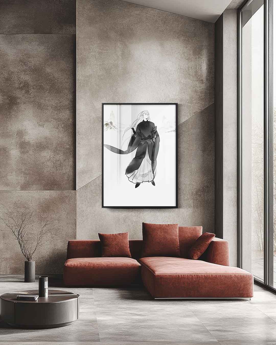 Mystieke Krijger in de Mist – staande wandkunst voor woonkamer of interieur