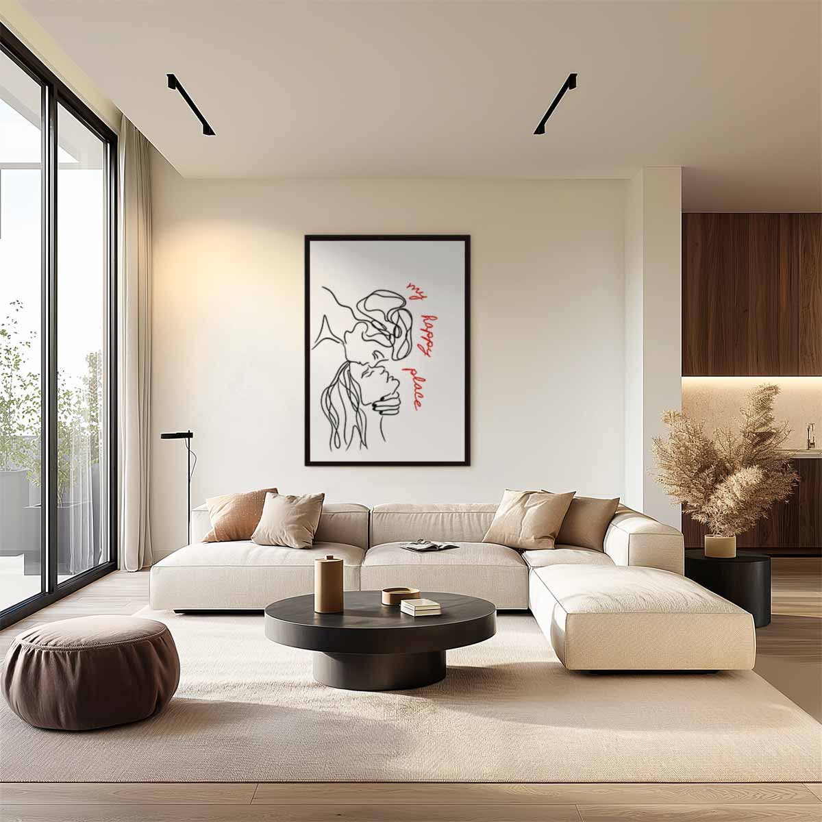 My Happy Place Lijntekening – canvas wanddecoratie in portret formaat