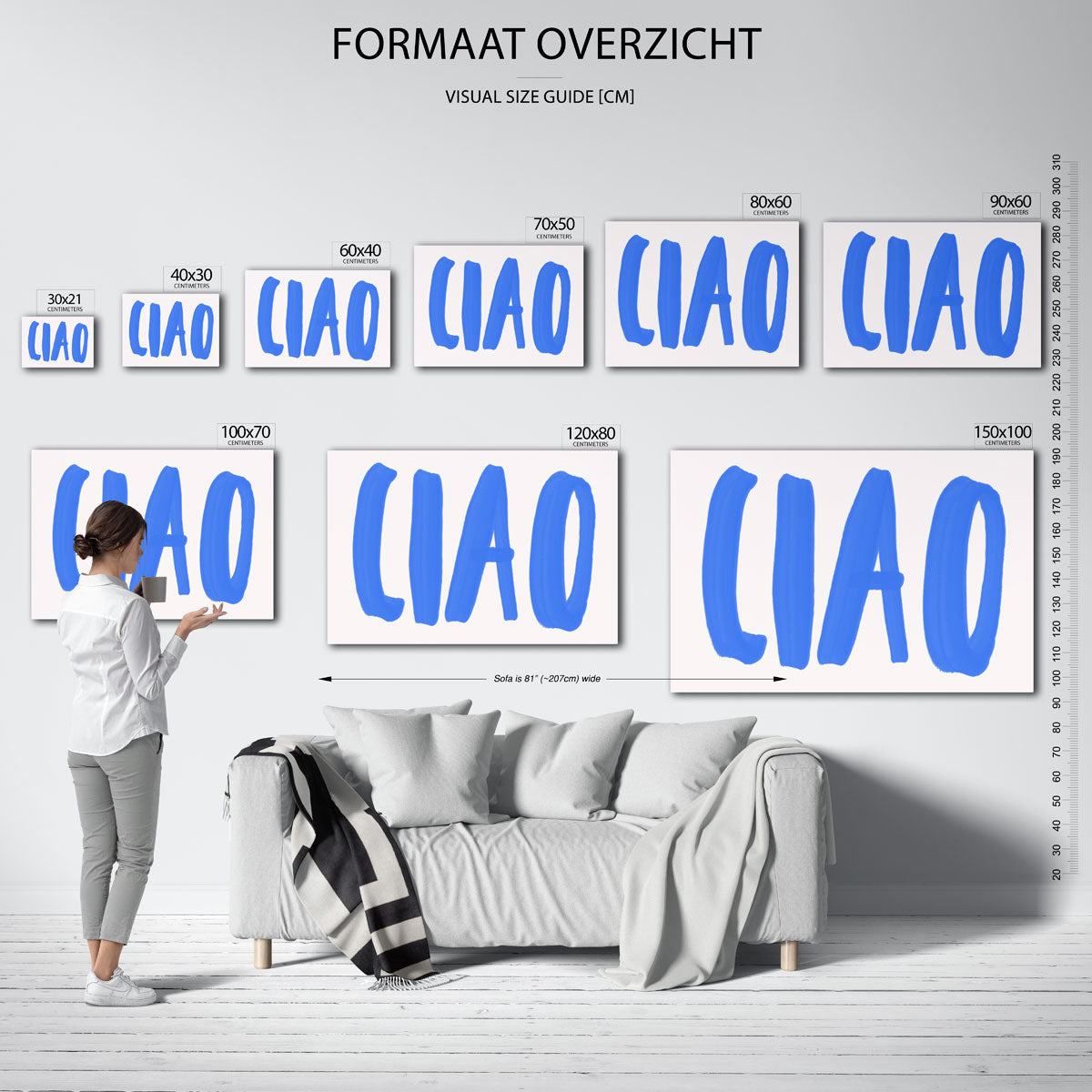Ciao blauwe tekst – landscape muurposter met eigentijdse illustratie