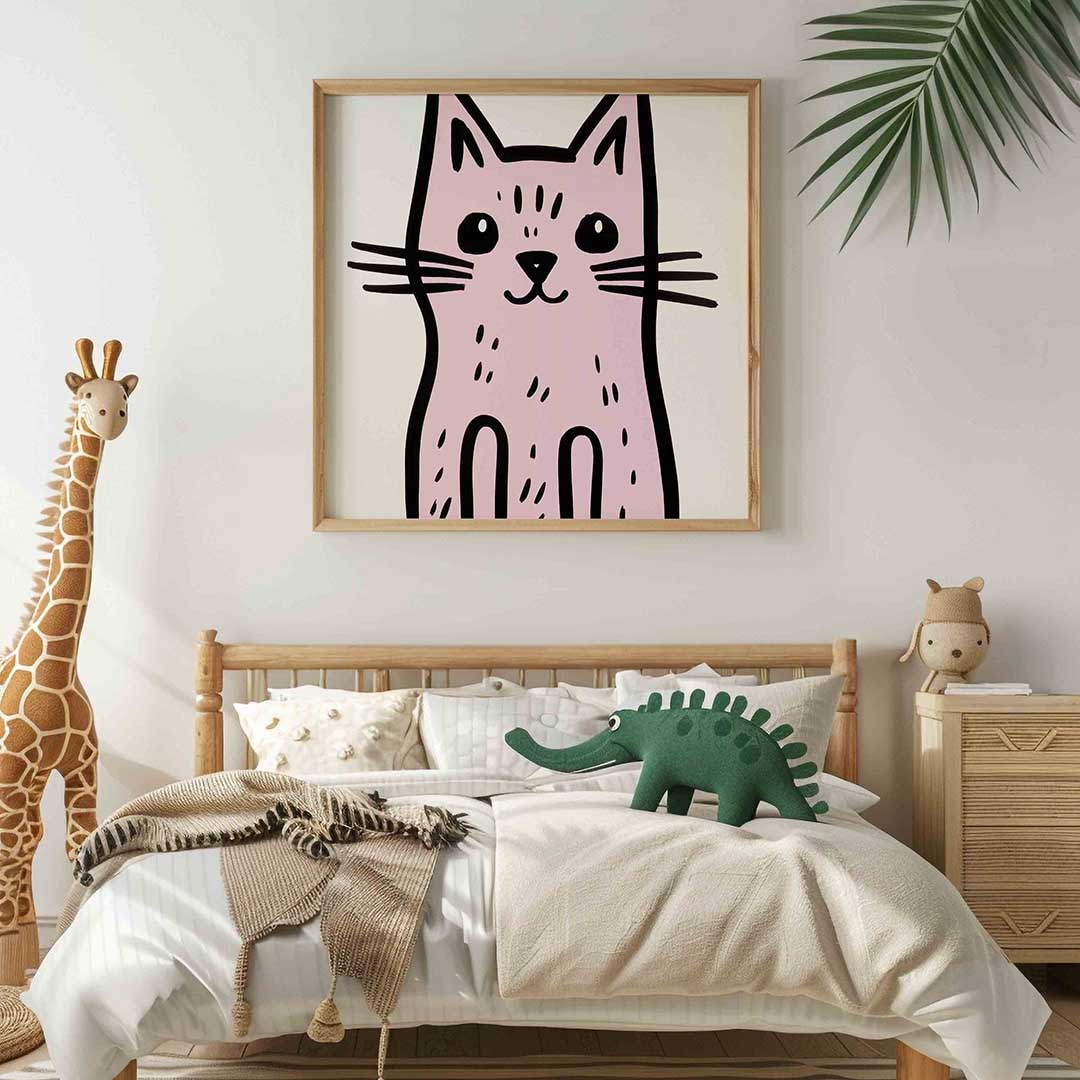 Roze kat – vierkante kinderkamer wanddecoratie van WallArtistic