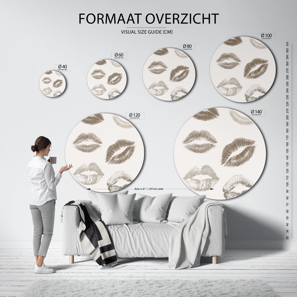 Lippenafdrukken – ronde muurdecoratie met kleur en vorm