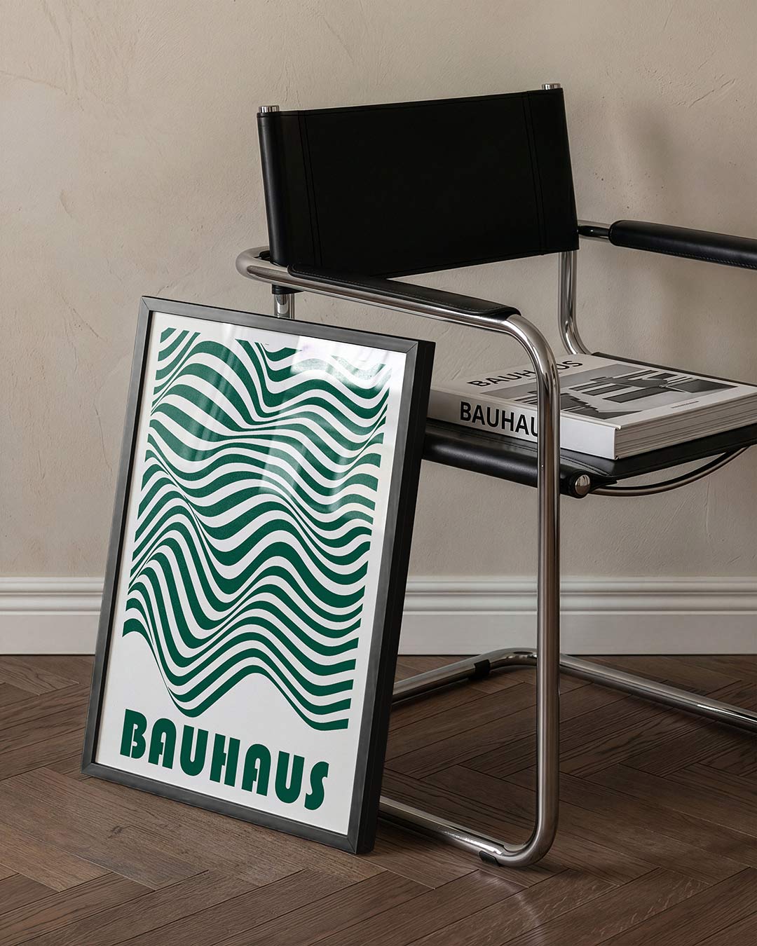 Golvend lijnenspel – staande Bauhaus poster voor aan de muur