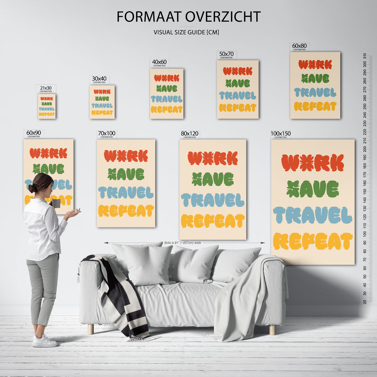 Work save travel repeat – staande muurposter voor keuken of eethoek
