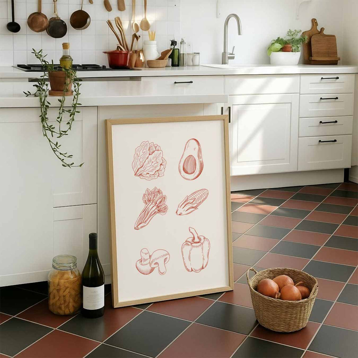 Retro Groente Illustratie – staande muurposter voor keuken of eethoek