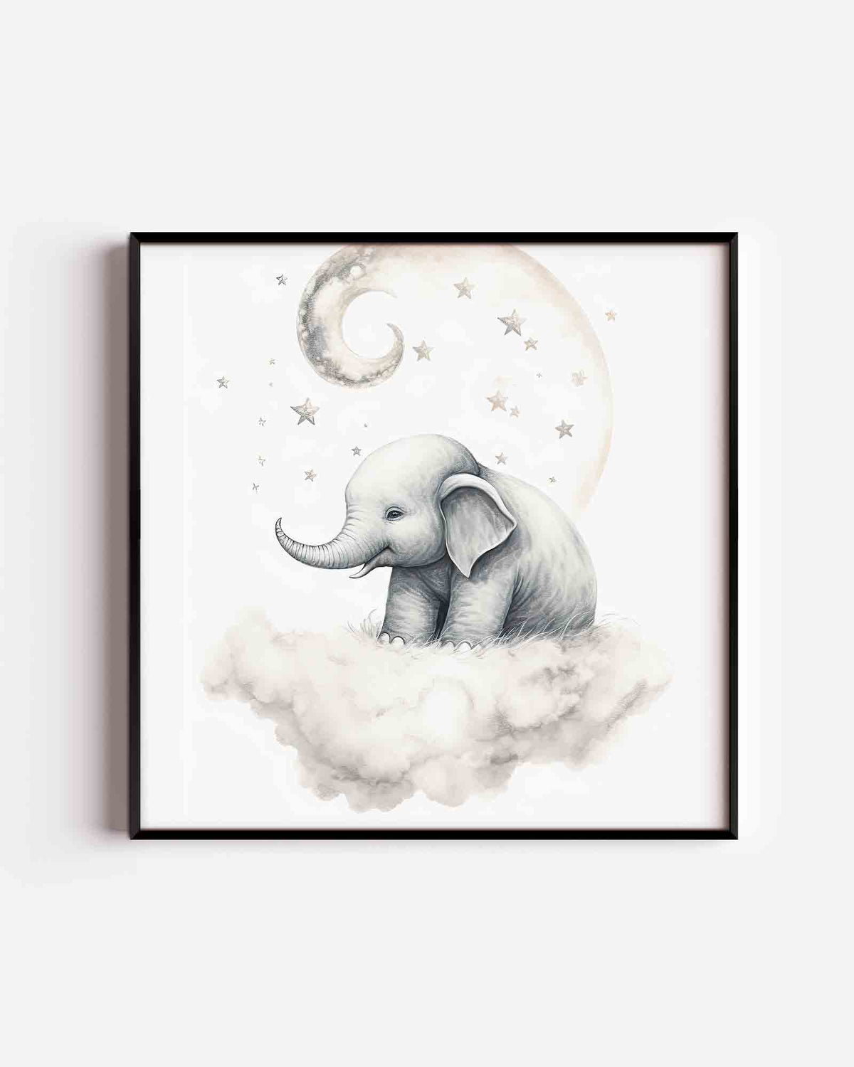 Olifant op wolk – vierkante kinderposter als wanddecoratie