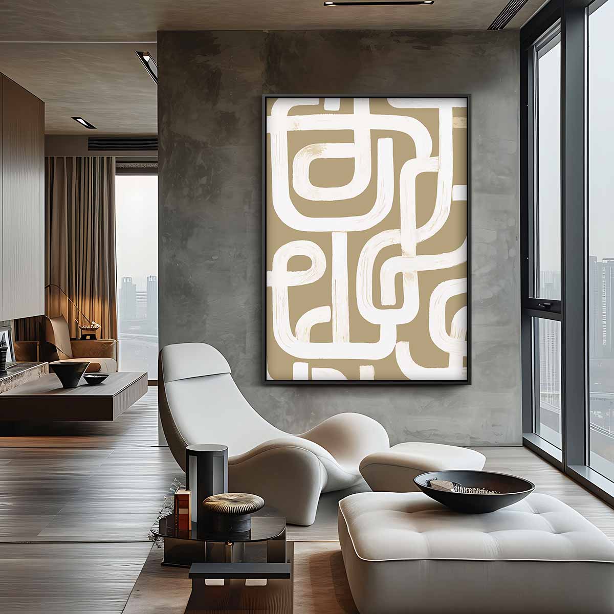 Organische Lijnen in Beige – canvas wanddecoratie in portret formaat