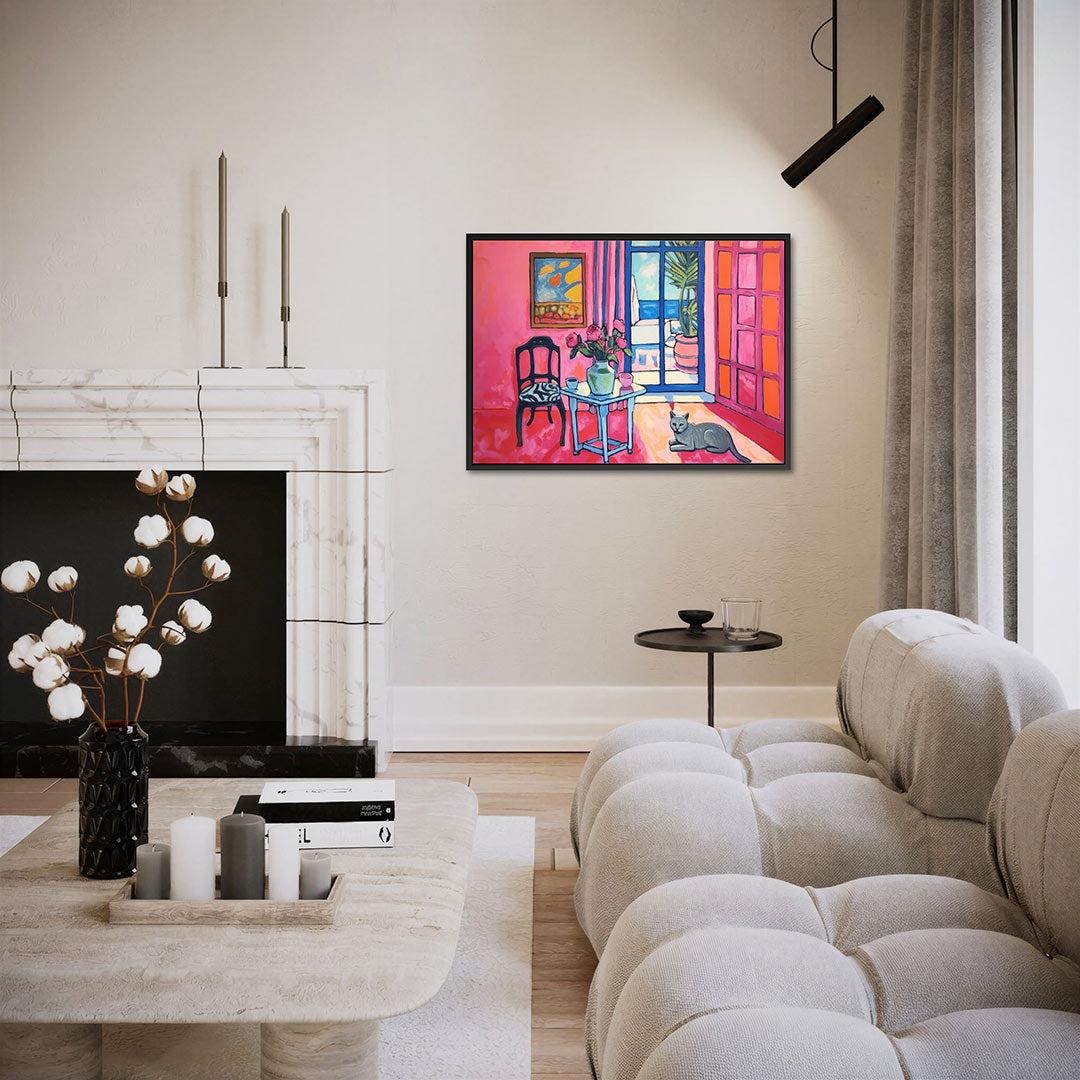 Interieur met kat – liggende wanddecoratie