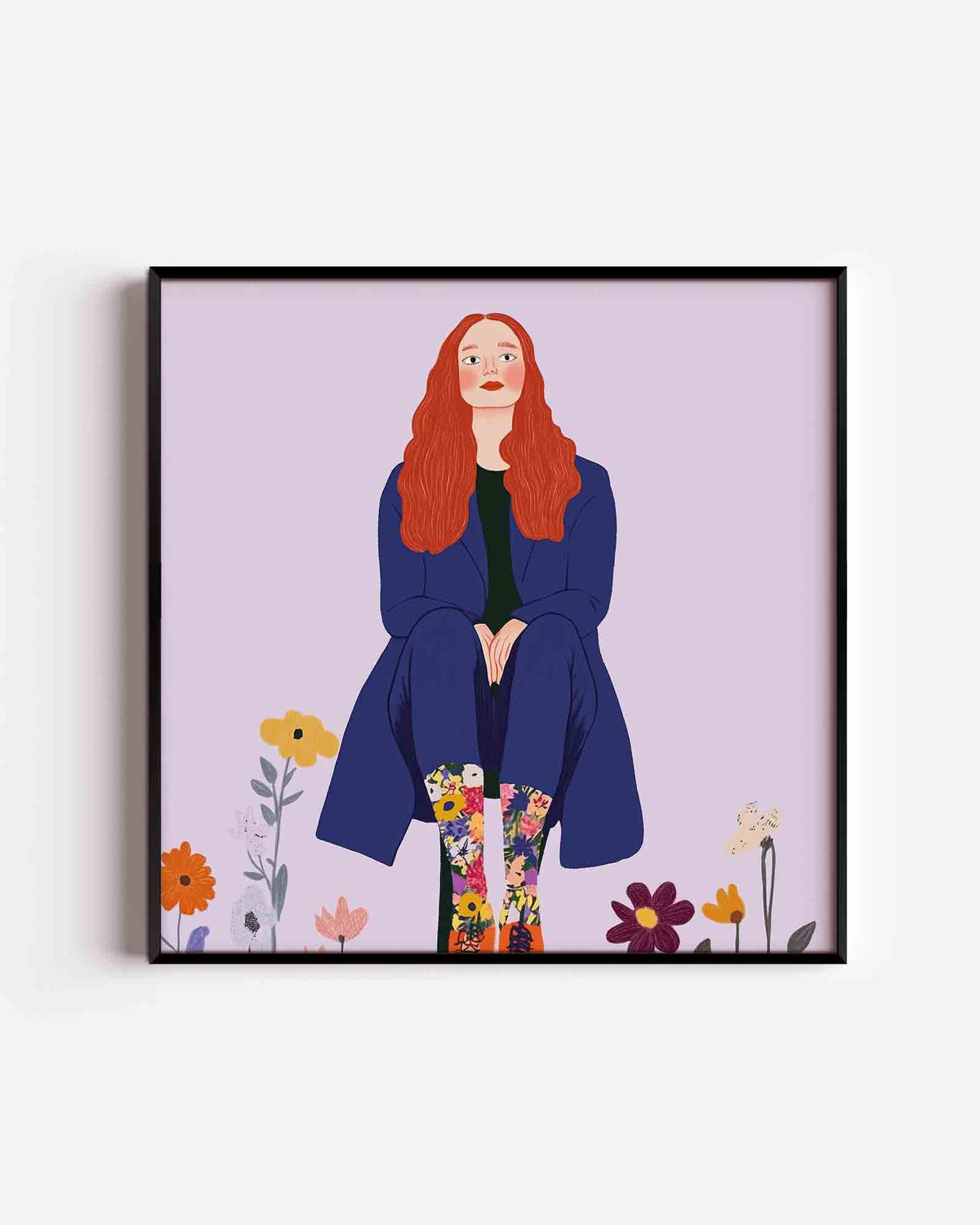 Vrouw met bloemenlaarzen – moderne vierkante poster als wanddecoratie