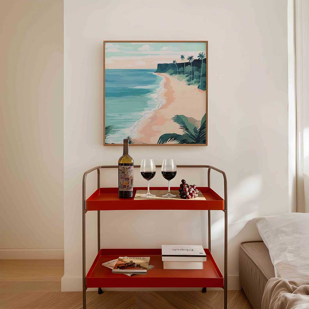 Strand met palmbomen – vierkante keuken wanddecoratie van WallArtistic