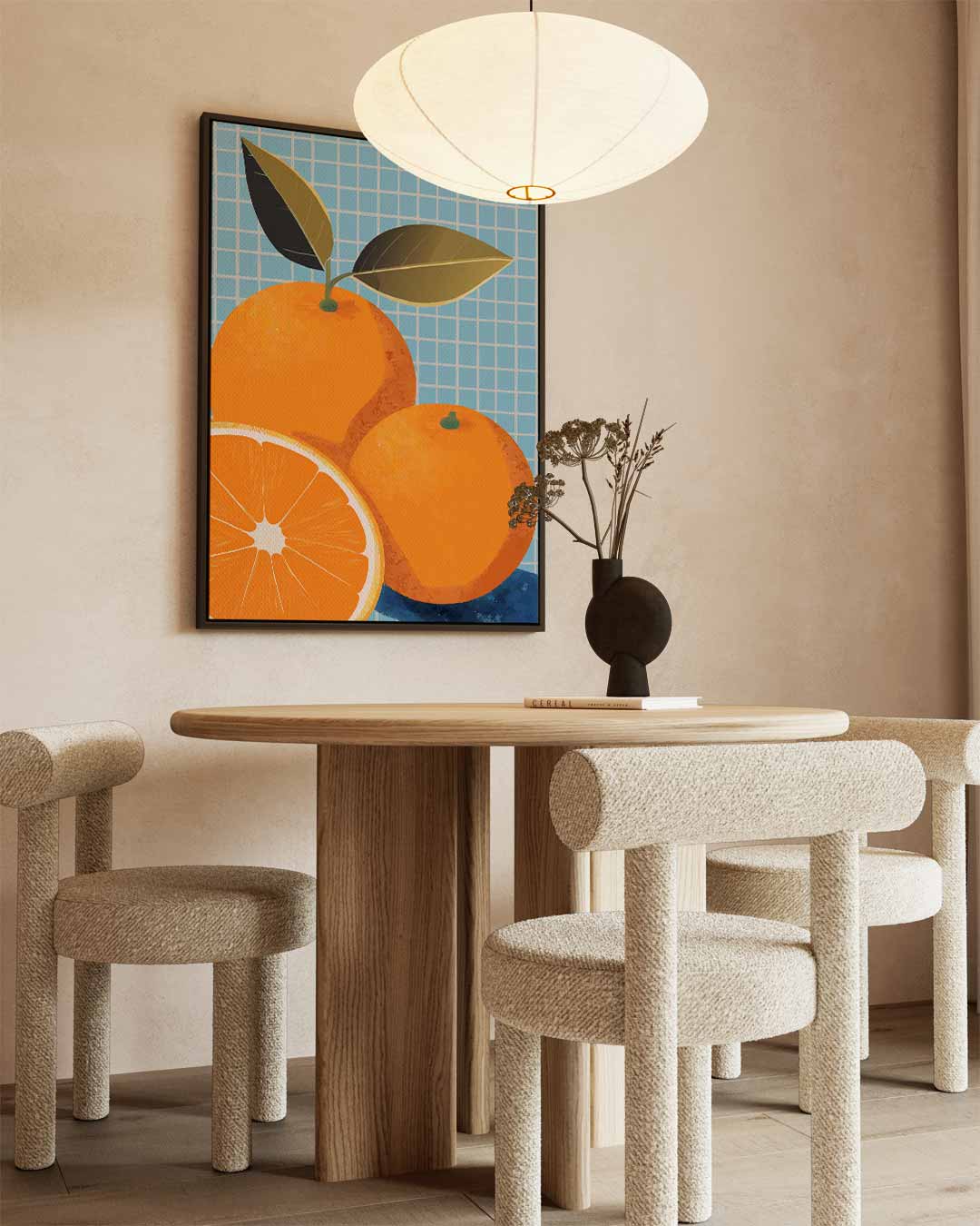 Vrolijke Sinaasappels op Blauw – canvas wanddecoratie in portret formaat