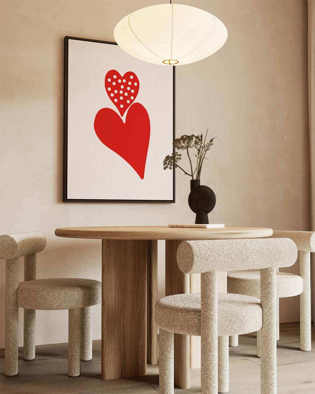 Liefdevolle Harten – kunstwerk met zwarte baklijst