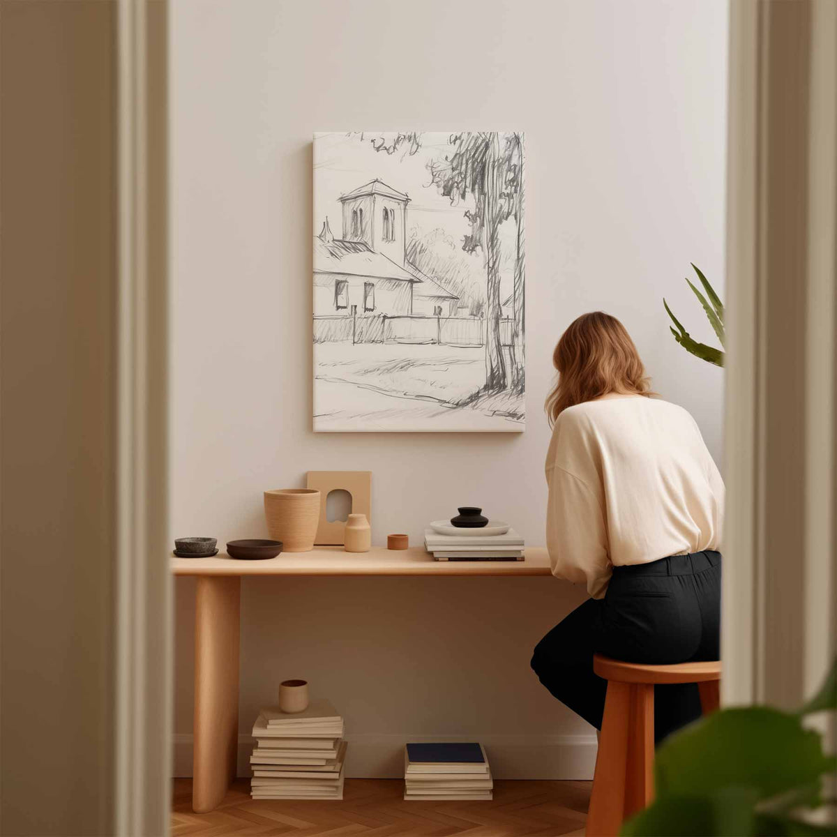 Dorpskerk en Bomen – canvas kunstwerk als wanddecoratie