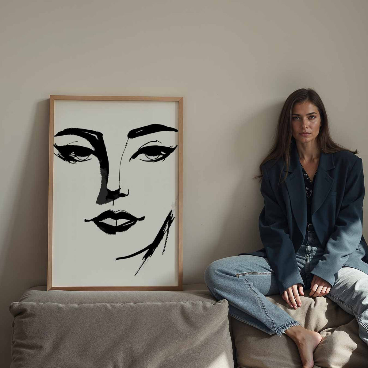 Minimalistische Gezichtsillustratie – Streetart wandkunst als portret poster