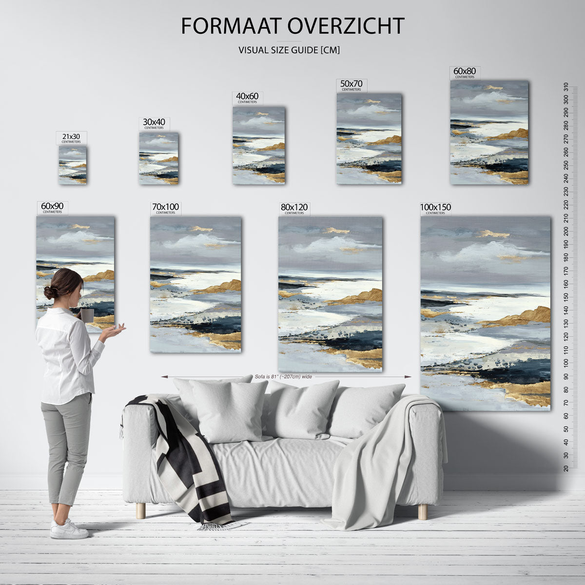 Landschap met gouden accenten – staande muurposter met abstracte vormen