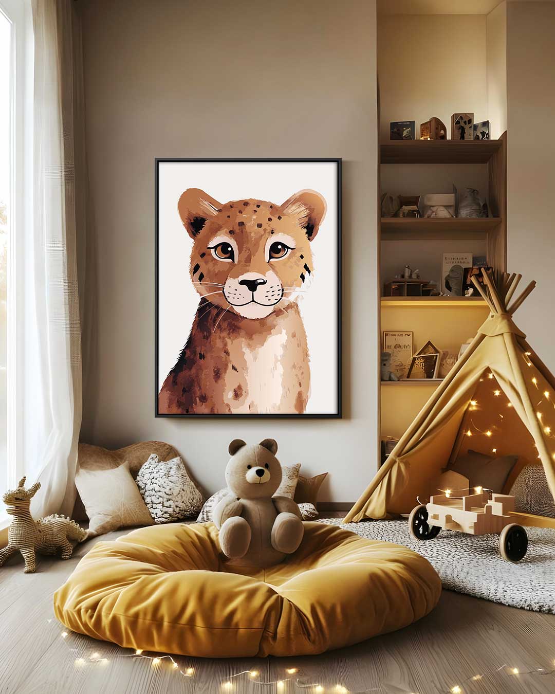 Vrolijk Cheeta Portret – modern portret kunstwerk van WallArtistic