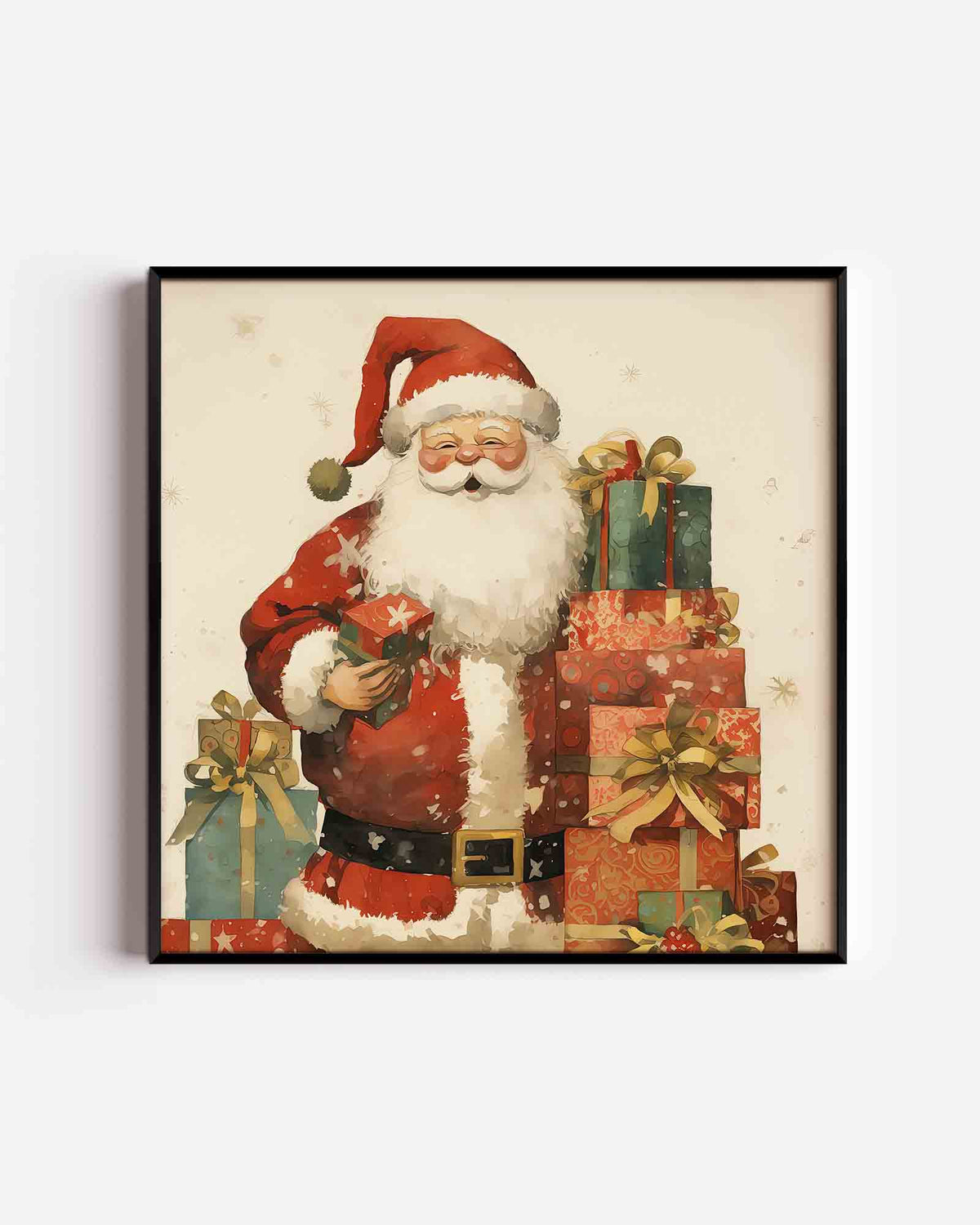 Kerstman met cadeaus – kerst vierkante poster als wanddecoratie
