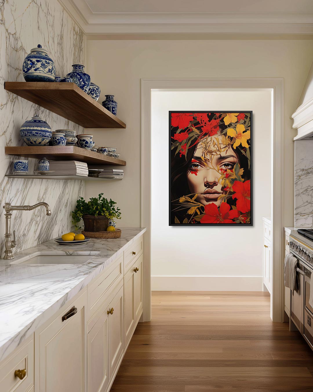 Portret met bloemen – staand wanddecoratie kunstwerk