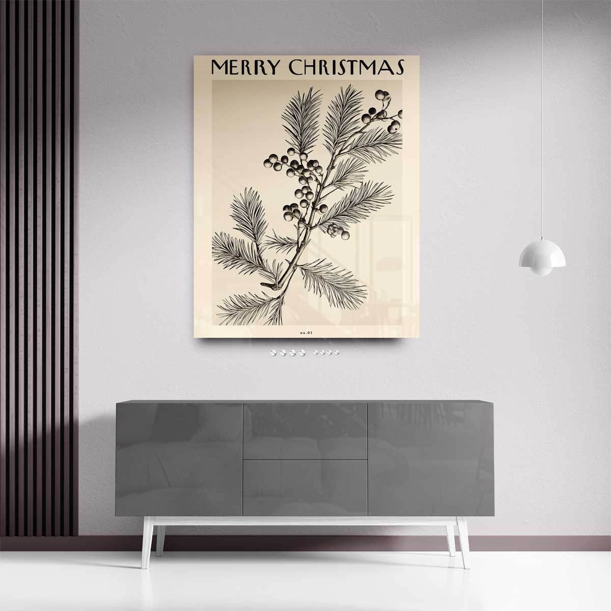 Vintage Kersttak Illustratie – plexiglas kunstwerk als wanddecoratie