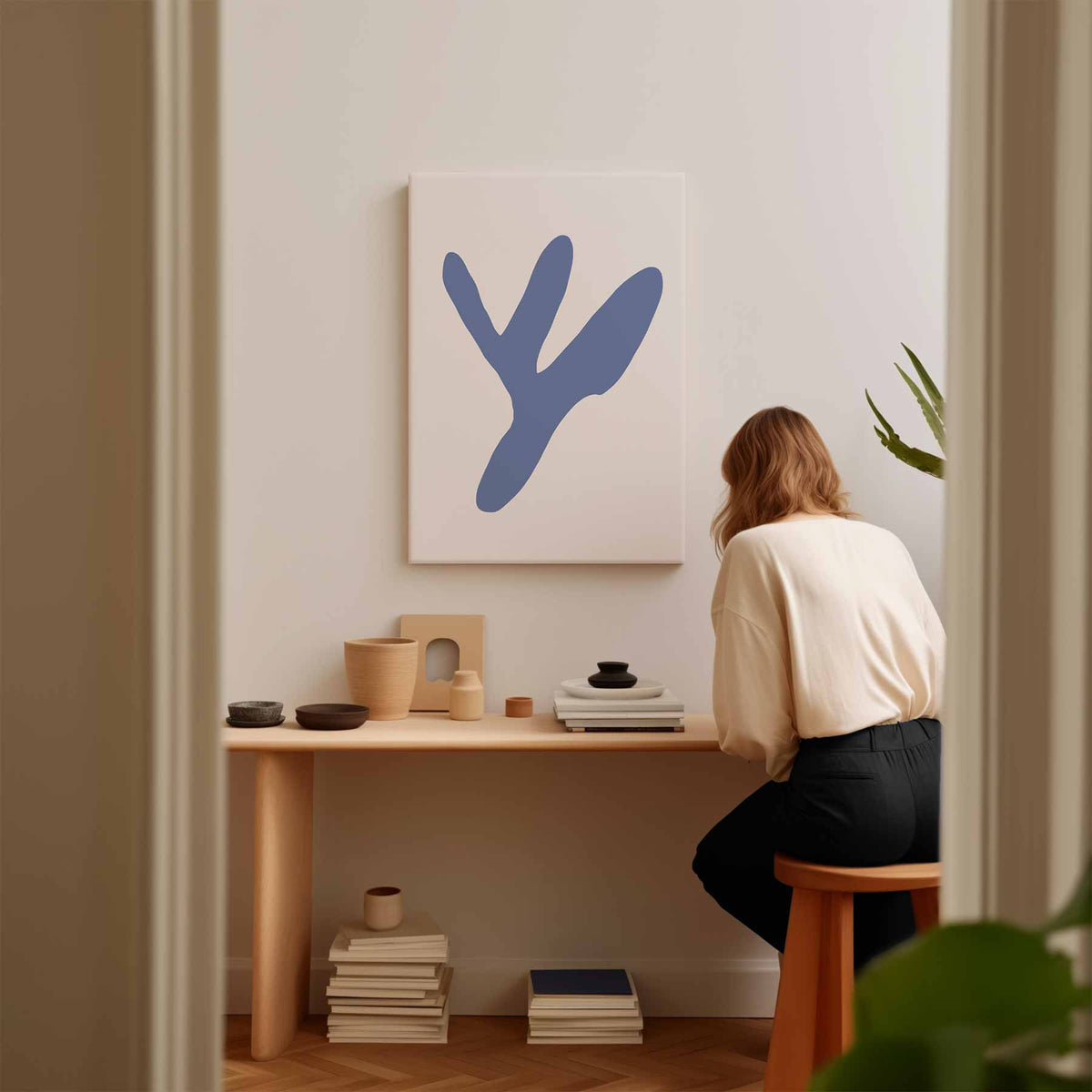 Blauwe Abstracte Vormen – staand kunstwerk voor modern interieur