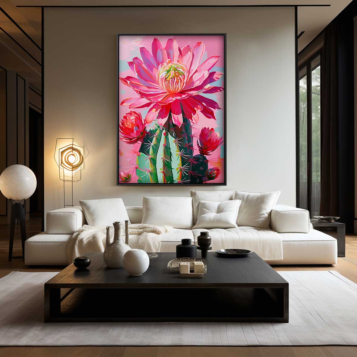Bloeiende Cactus in Levendige Kleuren – dibond wanddecoratie in staand formaat