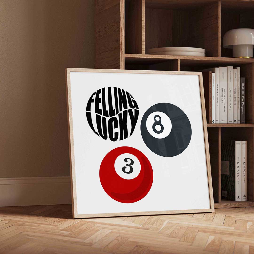 Biljartballen en tekst – vierkante Pop Art wanddecoratie van WallArtistic