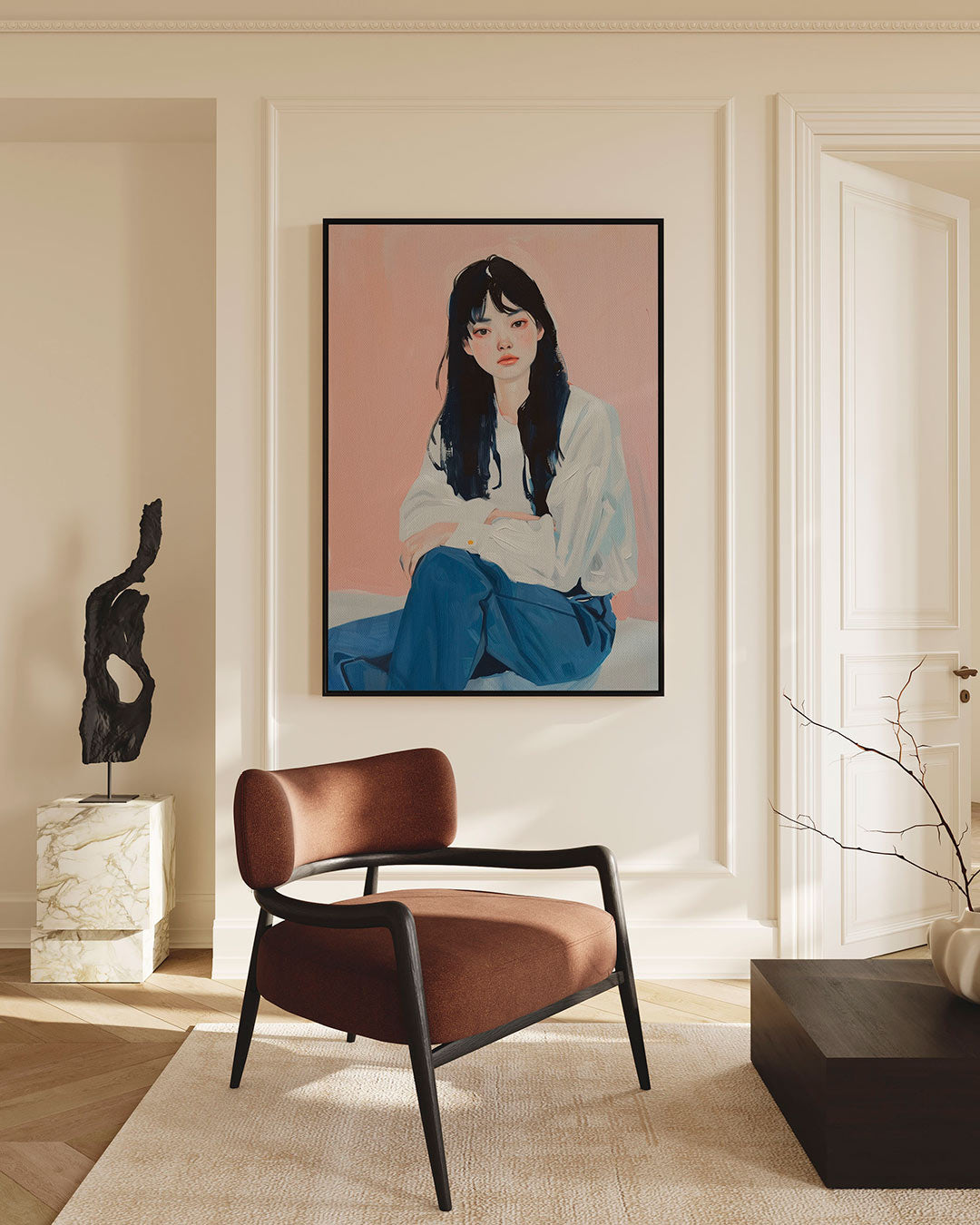 Portret in zachte tinten – staande wanddecoratie