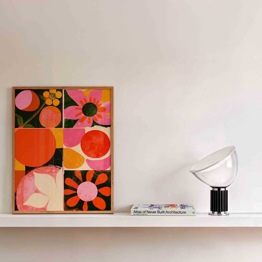 Bloemen en cirkels – kleurrijke illustratie als portret poster