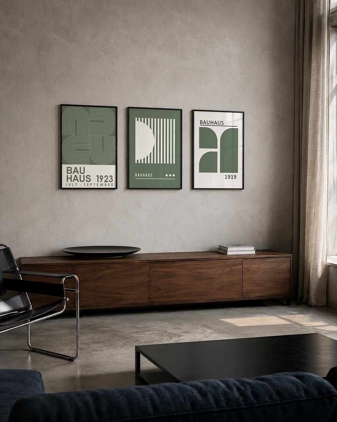 Lijnen en vormen driedelige posterset – deze posterset in drie delen toont een spel van gebogen en rechte lijnen in een