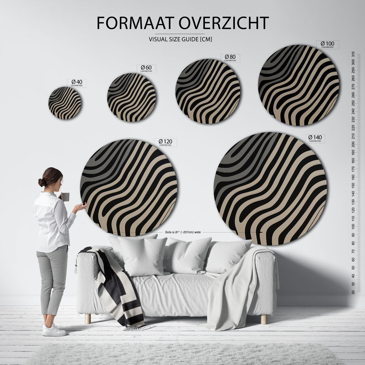 Golvende lijnen – abstracte wandkunst als muurcirkel van WallArtistic