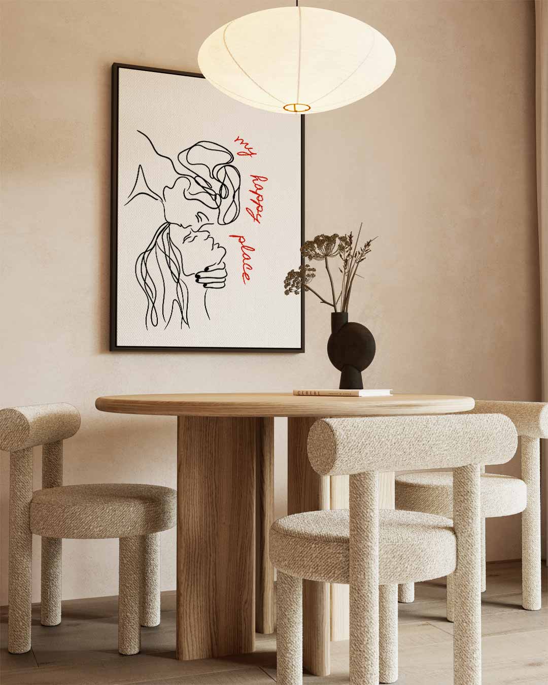 My Happy Place Lijntekening – kunstwerk met zwarte baklijst