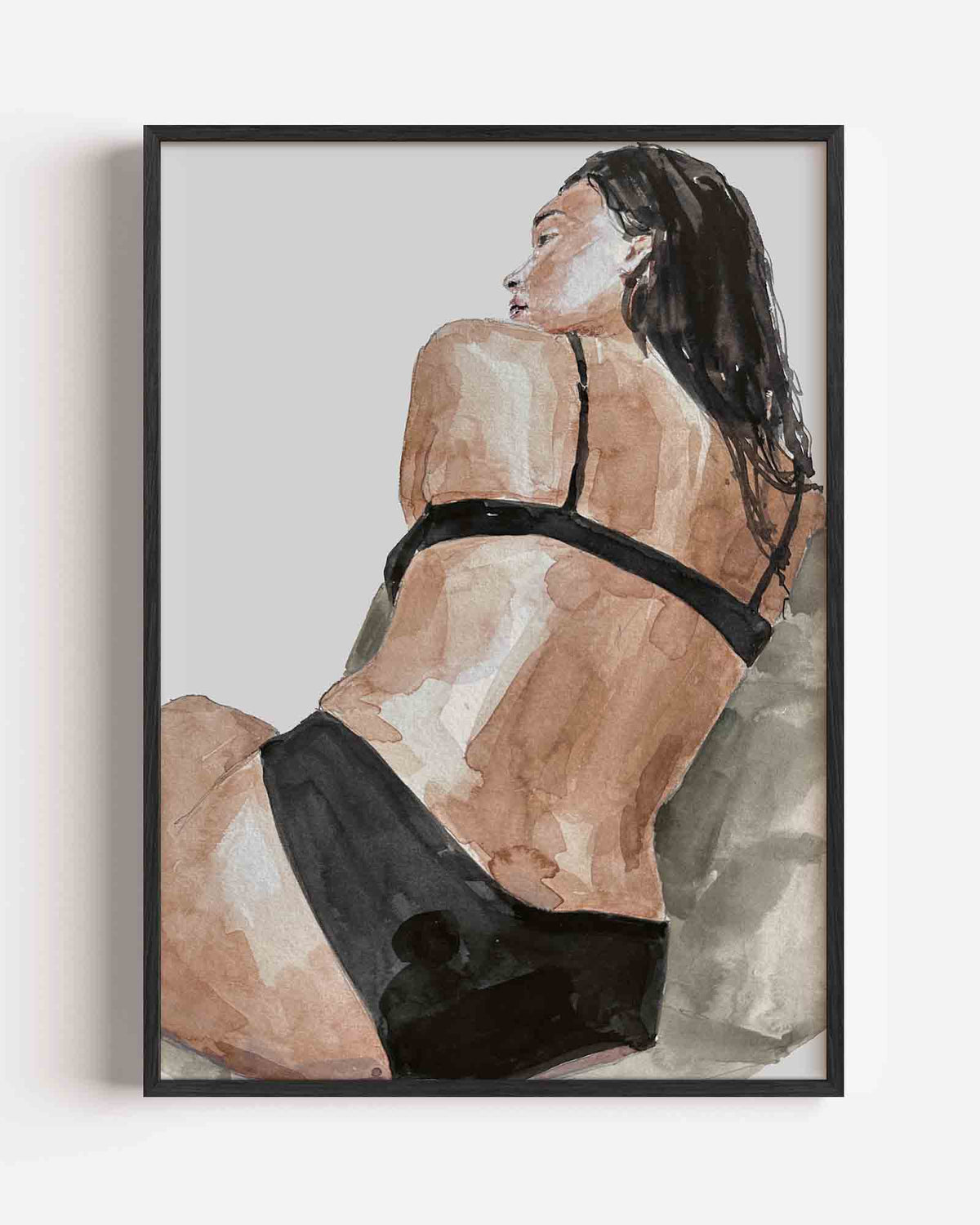 Vrouw in zwart ondergoed – Élan Féminin portret poster als wanddecoratie