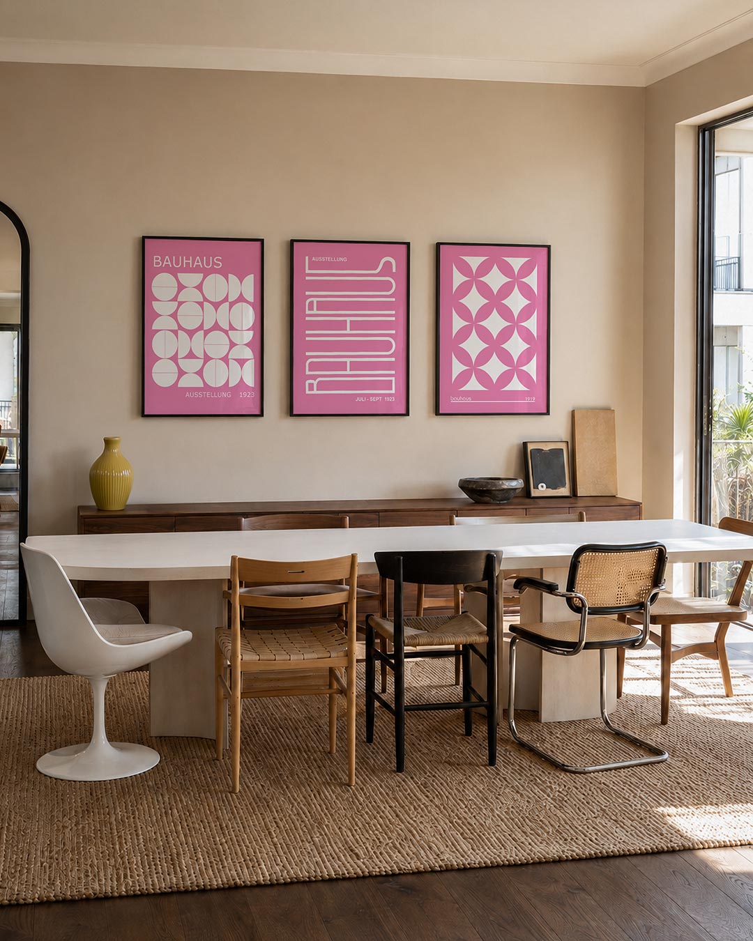 Vormen en vlakken driedelige posterset – deze posterset in drie delen toont een speelse ordening van witte geometrische