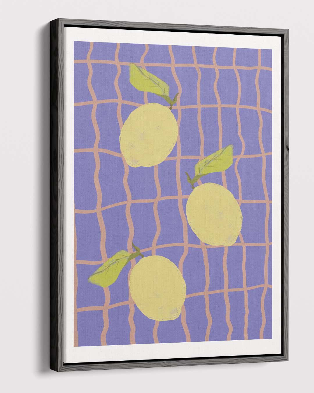 Citroenen op Blauw Ruitpatroon – canvas wanddecoratie in portret formaat