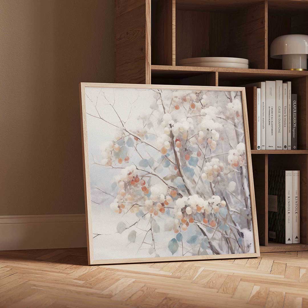 Takken met bessen – vierkante kerst wanddecoratie van WallArtistic