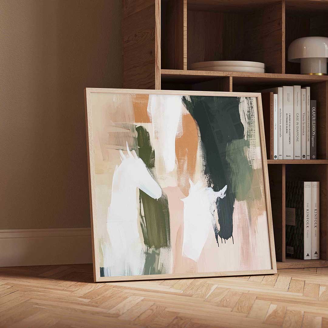 Abstracte paarden – vierkante moderne wanddecoratie van WallArtistic