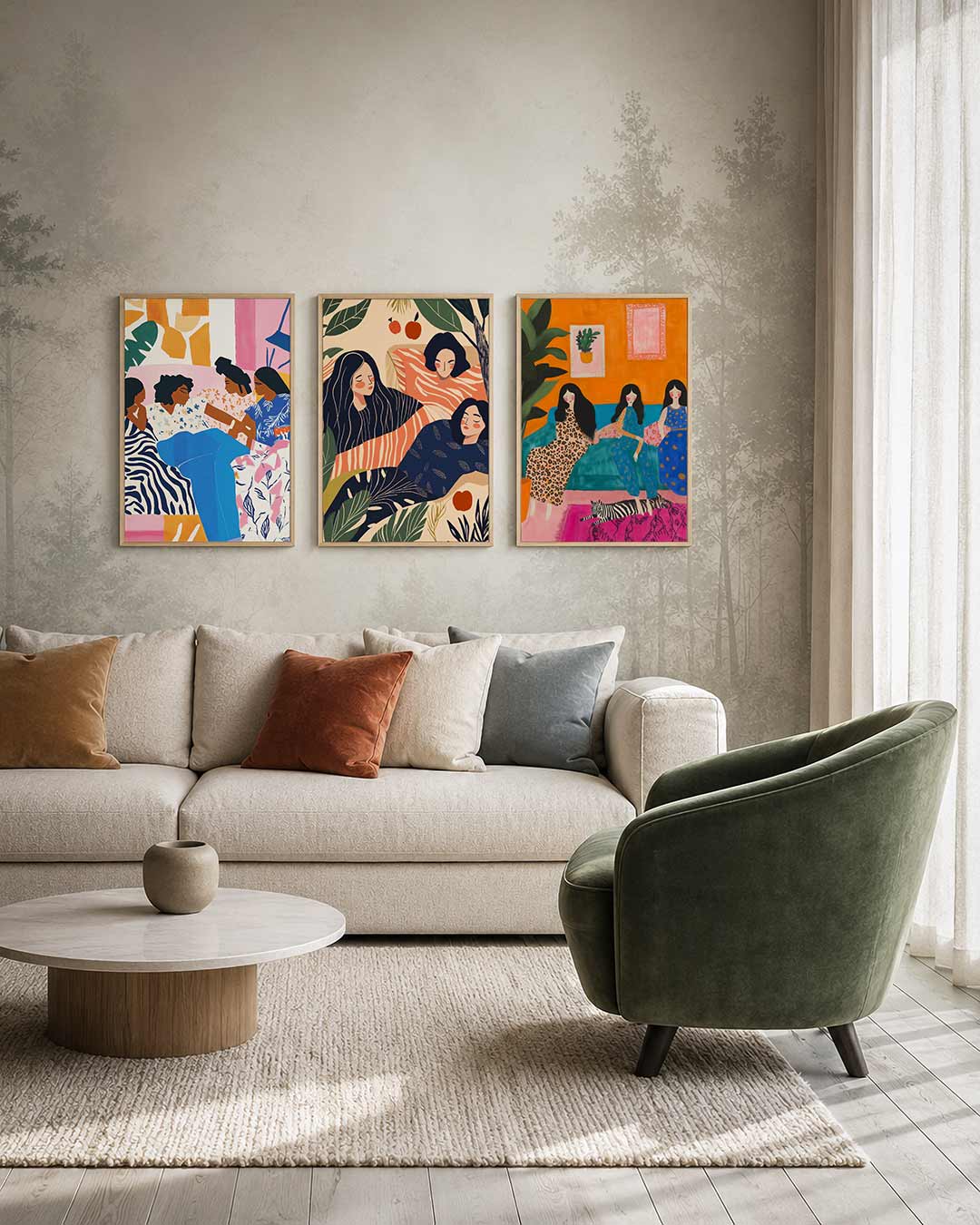 Kleurrijk samenspel driedelige posterset – deze posterset in drie delen toont een levendig lijnenspel