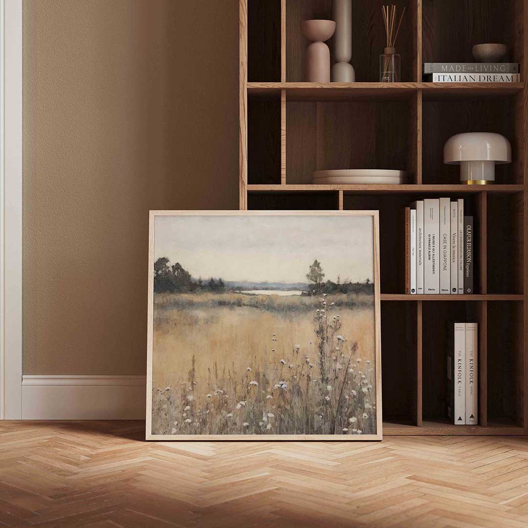 Landschap met bloemen – vierkante vintage wanddecoratie van WallArtistic