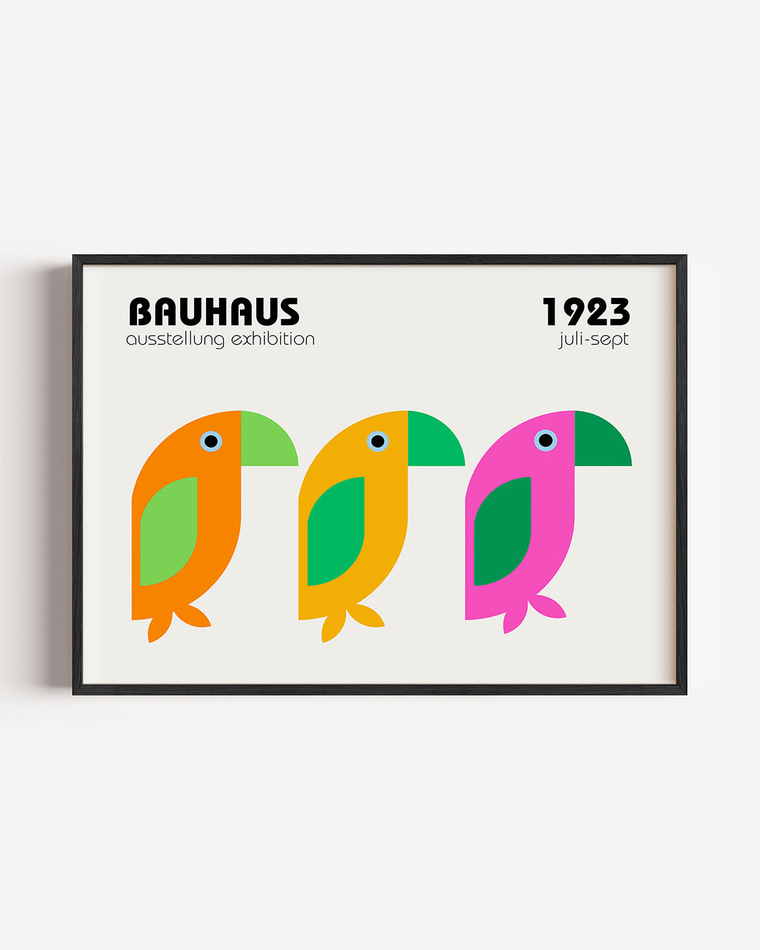 Vogels en kleurvlakken – liggende Bauhaus poster als wanddecoratie