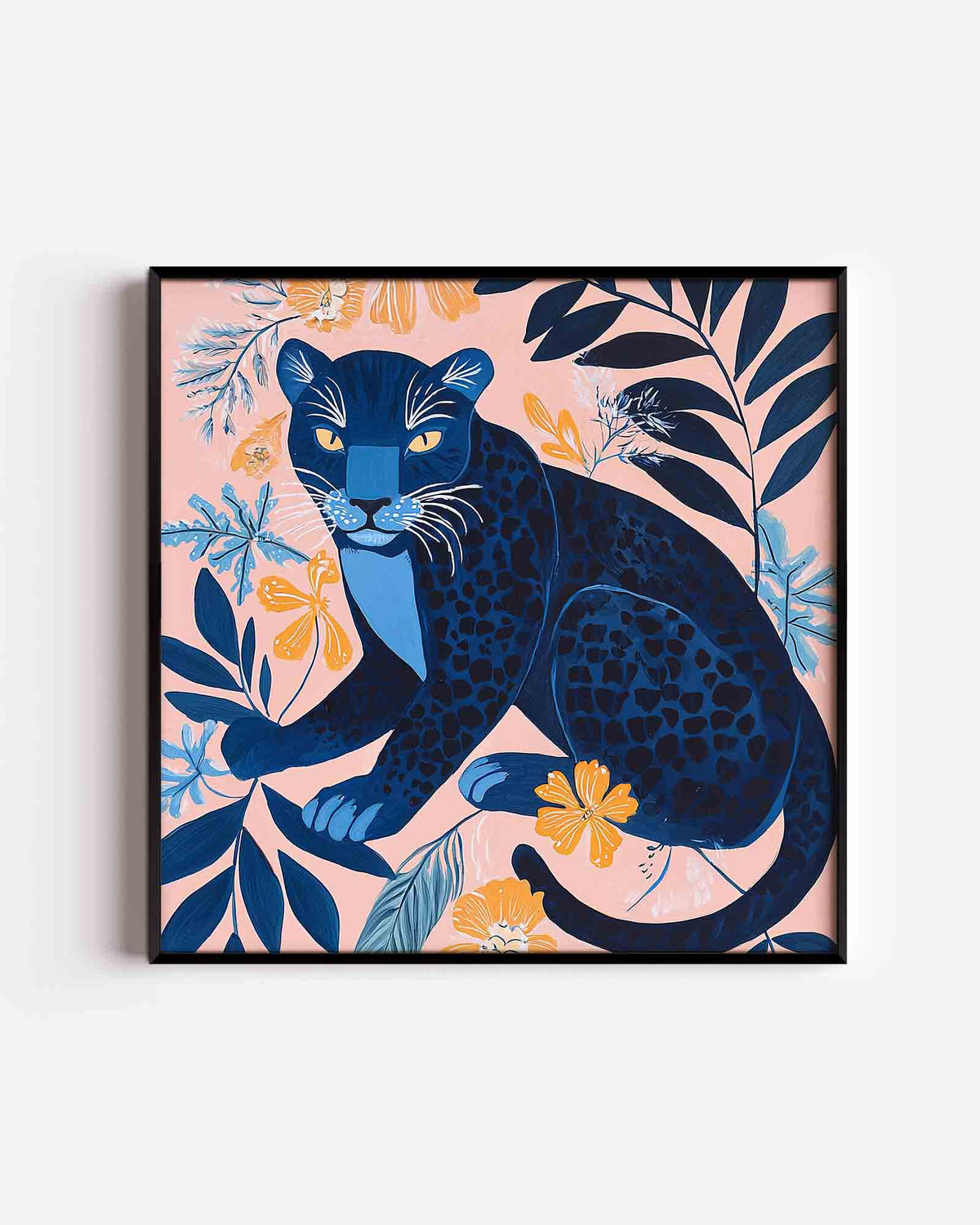 Panter en bloemen – vierkante dierenposter als wanddecoratie