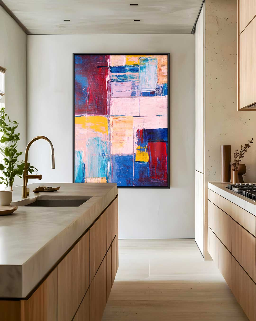 Kleurrijke Abstracte Compositie – staande wandkunst voor woonkamer of interieur