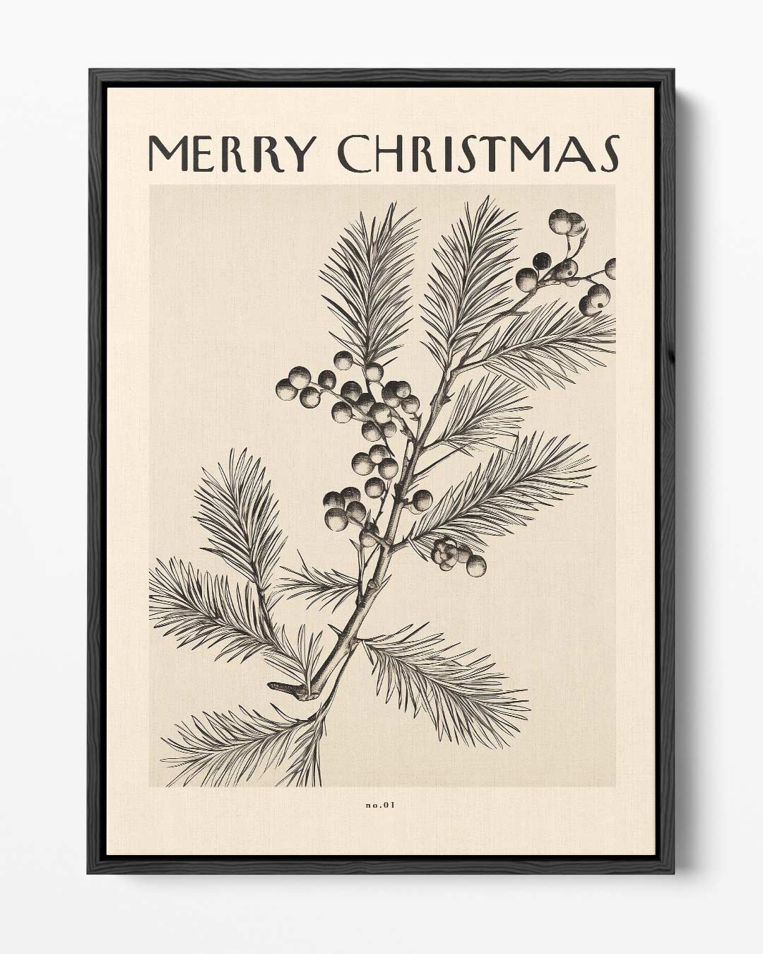 Vintage Kerstkaart met Dennen en Bessen – portret kunstwerk als wanddecoratie